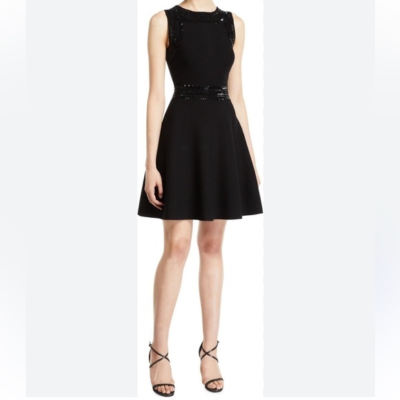 Milly Black Jewel Embellished Sleeveless Fit & Flare Dress